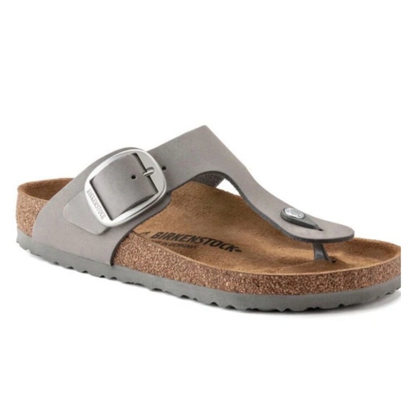 NIB $150 Birkenstock Gizeh Big Buckle Nubuck Leather in Dove Gray - size 37! - Picture 1 of 5